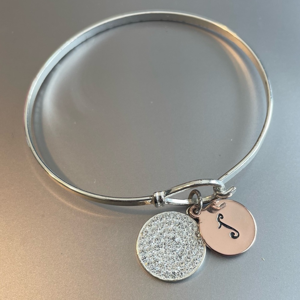 LA Charm  Initial J Cuff Bangle Bracelet Silver Tone